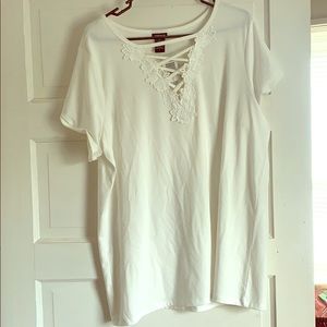 Torrid White corset shirt with lace detail